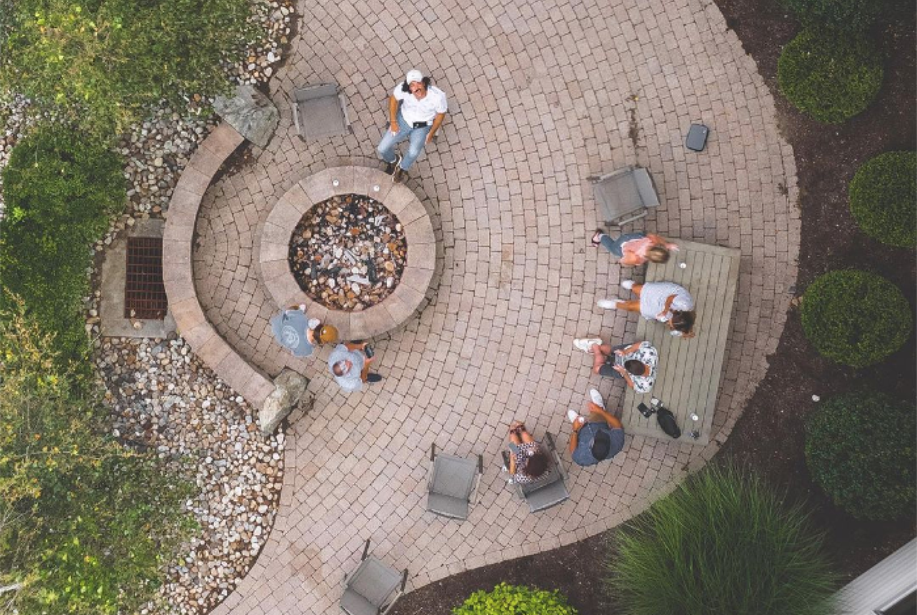 Outside around fire pit at Connecticut Office